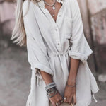Solid Color Lapel Casual Fashion Loose Shirt Dresses