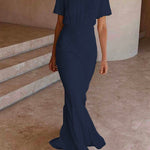 Margovil Short Sleeve Waisted Bodycon Fishtail Dress(6 Colors Available)