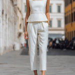 Chic Square Neck Peplum Top And Cropped Trousers Two-Piece Set