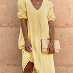 Loose Shirt Dress V-Neck Long Midi Dresses