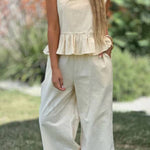 Cotton And Linen Solid Color Sleeveless Top & Wide Leg Pants Two-Piece Set