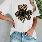 Lucky Clover Leopard Shirt Women's Casual Short-sleeved Top