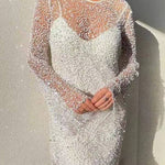 Sparkling Sequin Mesh Long-Sleeve Short Evening Dress