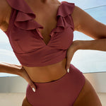 Ruffle V-neck Bikini Sets Swimwear Lace Up Bathing Suit