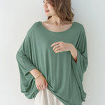Vintage Loose Round-Neck Batwing Sleeves Shirts