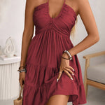 Arabella Monroe | Halter V-Neck Ruffle Mini Dress For Women