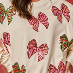 Christmas Bow Sequin Loose Casual Long Sleeve Sweatshirt