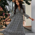 Nadorine Women's Chiffon V-neck Simple Floral Print Dress