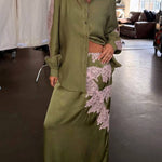 Eye-catching Work Contrast Color Lace Trim Button Up Long Sleeve Loose Blouse