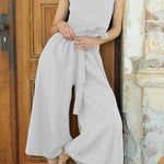Casual Solid Cross Straps V Neck Sleeveless Two Pieces
