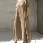 Round NeckKnee Length Summer Dress Casual Short Sleeves Loose Oversized Dress