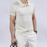 KZZ Summer Solid-Color V-Neck Short-Sleeve Polo Shirt