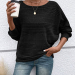 Women's Casual Solid-Color Ribbed Long-Sleeve Crew-Neck Top