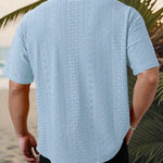 KZZ Men's short-sleeved versatile shirt with openwork jacquard pattern