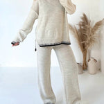 Casual color-blocked solid color sweater loose two-piece set