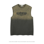 KZZ Men's American Retro-Style Sleeveless Tank Top with Gradient Letter Print