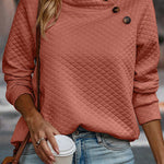 Solid Color Plaid Turtleneck Button Casual Sweatshirt