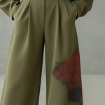 Loose Wide Leg Floral Printed Pleated Split-Joint Pants Trousers