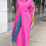 Nadorine Women's Button Down Maxi Shirts Dress Long Sleeve Collared V Neck Kaftan Loose Long Dress Coat