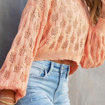 Loose Commuter Casual Hollow Lantern Sleeve Pullover Round Neck Sweater