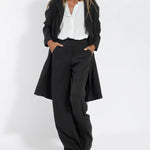 Nadorine Casual Slim Fit Long Blazers Collar Open Front Jacket with Pockets