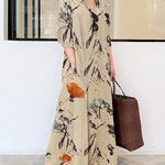 Long Sleeve Long Shirt Dress Printed Contrast Loose Plus Size Maxi Dresses
