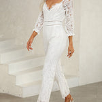 V Neck Jumpsuit Long Sleeve Wedding Lace Bridal Romper