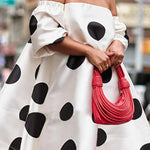 A-Line Loose Polka-Dot Split-Joint Off-The-Shoulder Midi Dresses