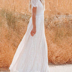 V-Neck Half Sleeves Lace Bohemian Floor Length Dress