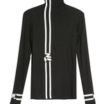 Black Printed High-Neck Long Sleeve T-Shirt