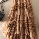 Elegant Mood Tulle Pleated Ruffle Elastic Waist Tiered Midi Skirt