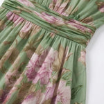 Green Floral Chiffon Halter Maxi Dress