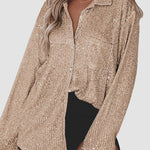Nadorine Solid Color Button-down Long-sleeve Sequined Cardigan Shirt for Women Casual Loose Business Casual 2026 | Under