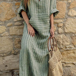 Casual College Striped Patchwork V Neck One Step Skirt Dresses(3 Colors)