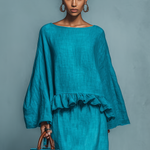 Women's Minimalist Linen Blend Blouse And Straight Skirt Set