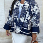 Romantic Songs Porcelain Ink Printed Pocket Quilted Cotton Kimono Jacket