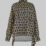 High-Low Long Sleeves Printed Split-Joint Blouses