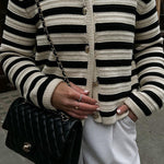 Striped small fragrant style knitted cardigan