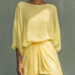 Women's Yellow Chiffon Loose-sleeved Top And Layered Skirt Set