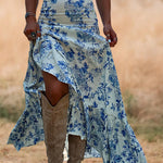 Southern Floral Print Ruffled Slit Maxi Skirt