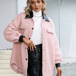 Lapel Collar Plush PU Single-breasted Trench Coat