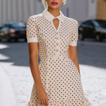 Polka Dot Collared Button-Front Ruffle Hem Dress