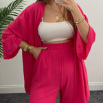 Two-Piece Set Long Sleeve Shirt Solid Color Pleated Elastic Waist Long Pants