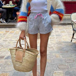 Fuzzy Colorblock Knit Cardigan