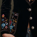 Velvet Blazer With Colorful Floral Embroidery