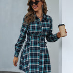 Plaid Grommet Lace Up Side Shirt Dress