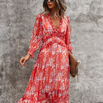 Nadorine Women's Chiffon V-neck Simple Floral Print Dress