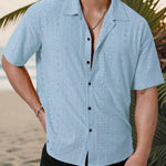KZZ Men's short-sleeved versatile shirt with openwork jacquard pattern