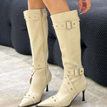 Women's pointed-toe studded high-heeled fashion boots