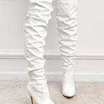 PU Leather Over-the-knee High-heeled Pleated Boots